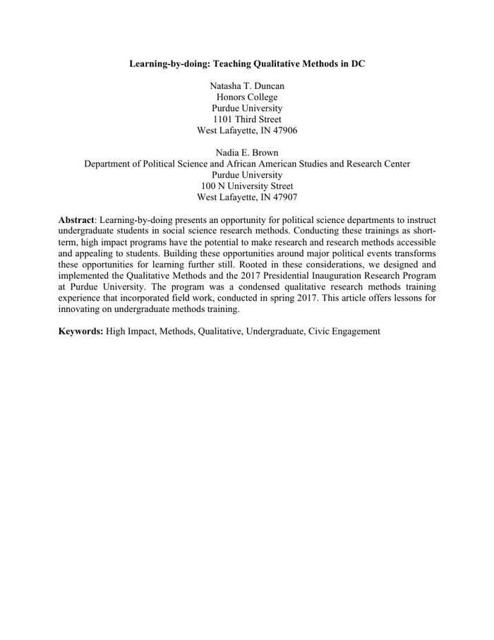 Learning-by-doing: Teaching Qualitative Methods in DC | Political ...