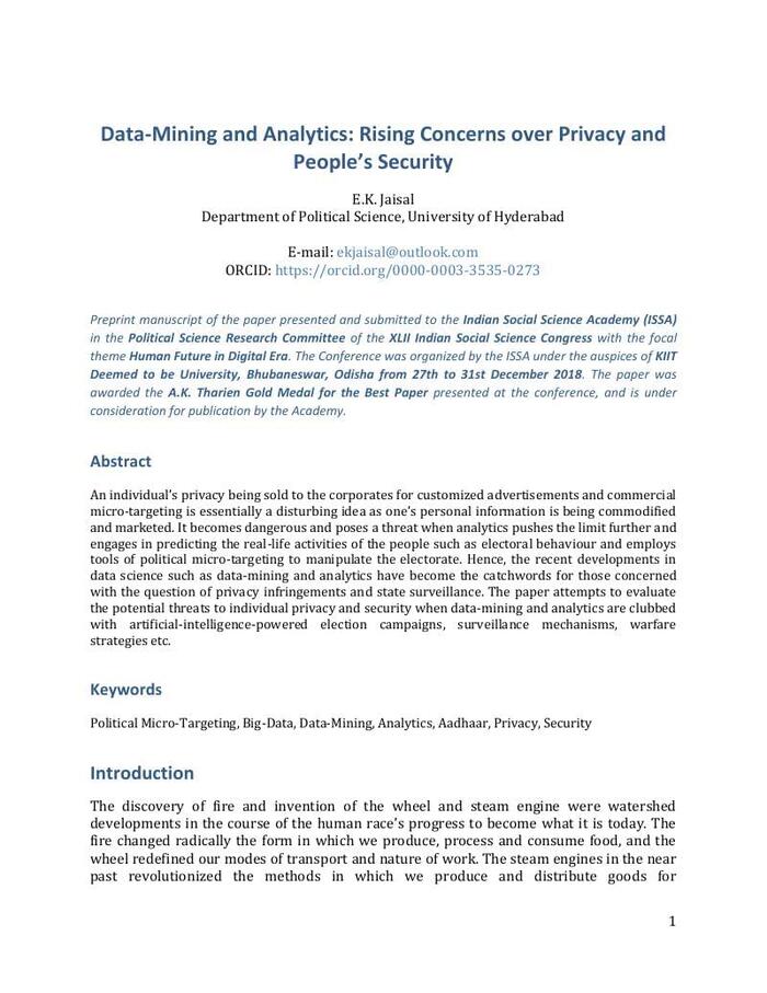 Thumbnail image of Data-Mining and Analytics_Rising Concerns over Privacy and People’s Security.pdf