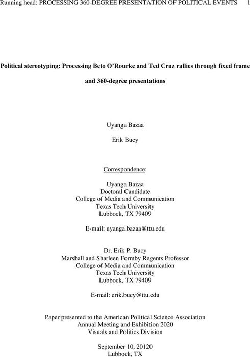 Political Stereotyping Processing Beto O Rourke And Ted Cruz Rallies Through Fixed Frame And 360 Degree Presentations American Government And Politics Apsa Preprints Cambridge Open Engage