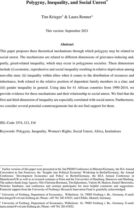 Thumbnail image of KriegerRenner_PolygynyInequalitySocialUnrest_Sep2021.pdf