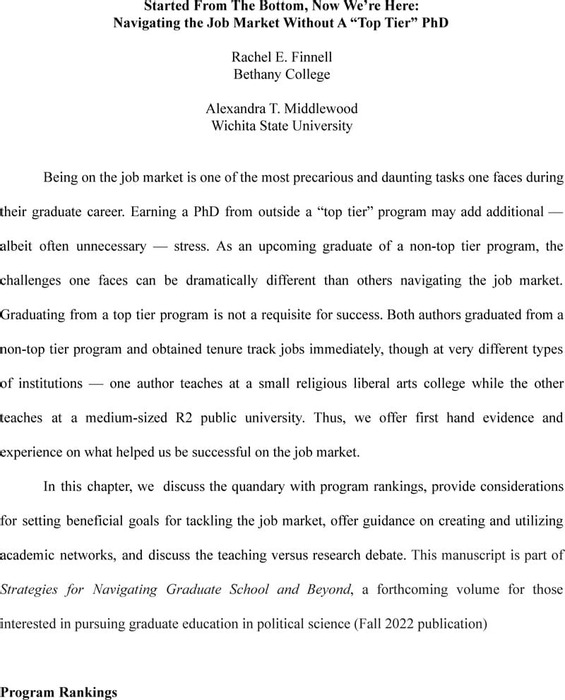 Thumbnail image of APSA PrePrint Draft -  Navigating the Job Market Without A “Top Tier” PhD.docx (1).pdf