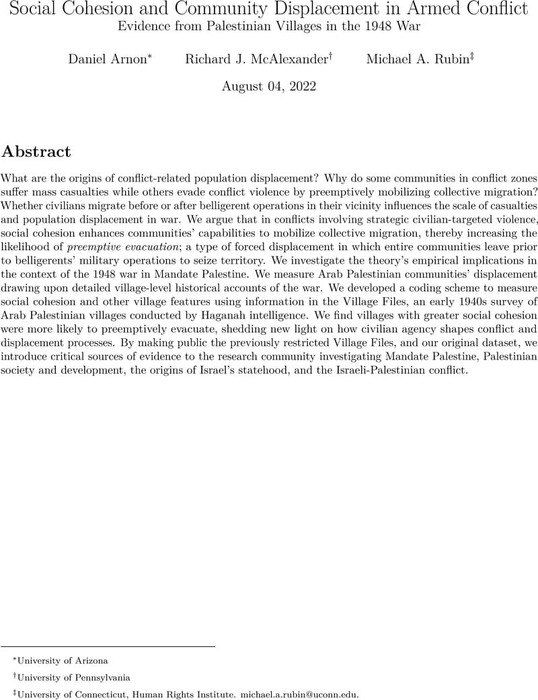Social Cohesion and Community Displacement in Armed Conflict: Evidence ...