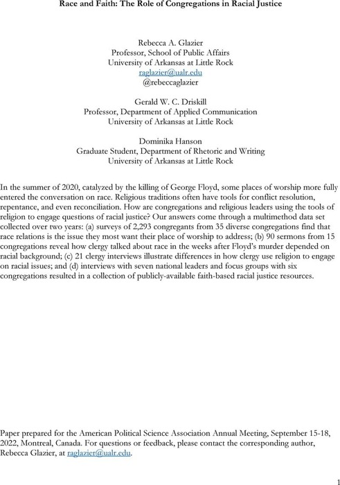 Thumbnail image of Glazier, Driskill, Hanson, Race and Faith, APSA 2022, Paper and Appendix.pdf