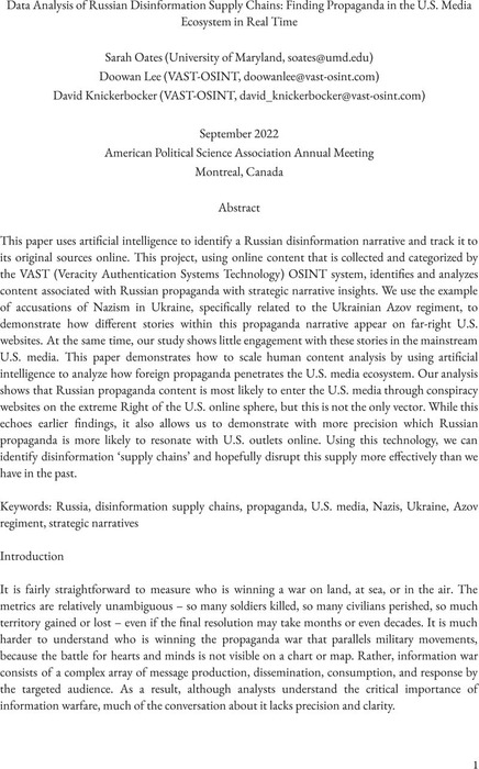 Thumbnail image of Oates Lee Knickerbocker APSA 2022 Russian Disinformation Supply Chains Sept 14.pdf