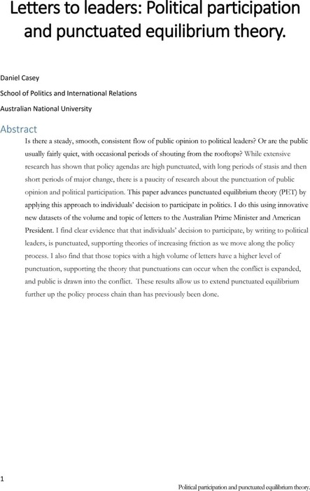 Thumbnail image of Casey Letters to leaders - Political Participation and punctuated equilibrium theory - APSAPreprints.pdf