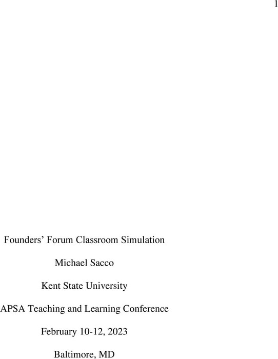 Founders’ Forum Classroom Simulation Political Science Education and