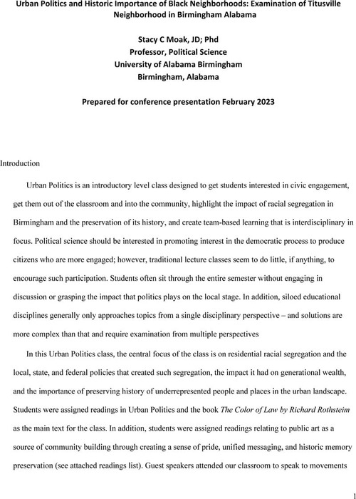 Urban Politics and Historic Importance of Black Neighborhoods