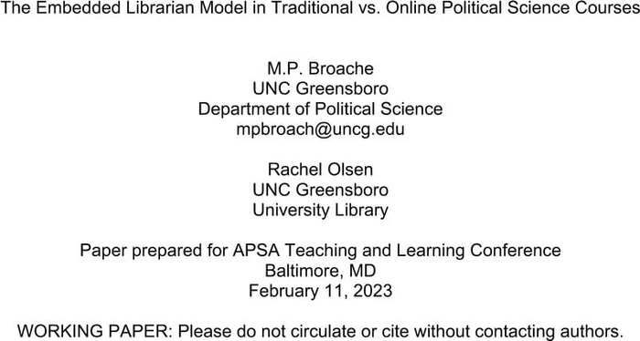 The Embedded Librarian Model in Traditional vs. Online Political ...