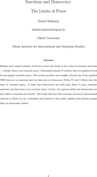 Sanctions and Democracy: The Limits of Peace | International Relations ...