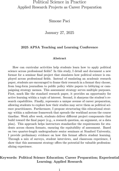 Political Science in Practice: Applied Research Projects as Career ...