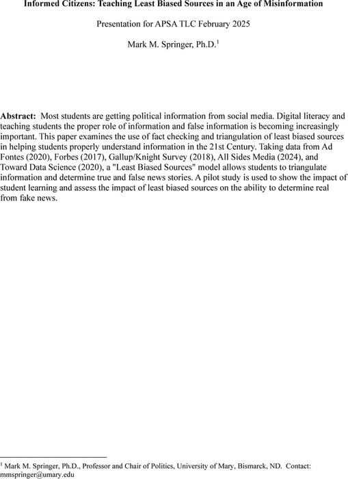 Informed Citizens: Teaching Least Biased Sources in an Age of ...