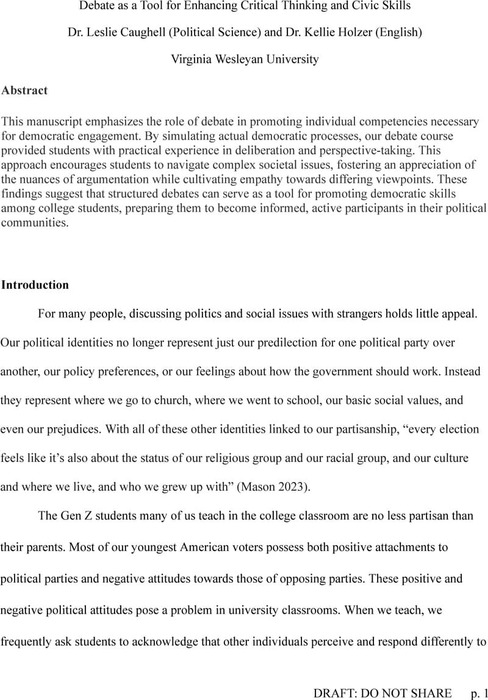 Debate as a Tool for Enhancing Critical Thinking and Civic Skills ...