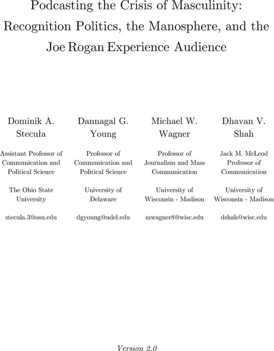 Podcasting the Crisis of Masculinity: Recognition Politics, the ...