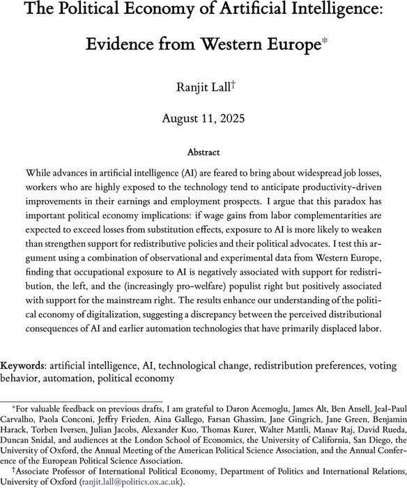 The Political Economy of Artificial Intelligence: Evidence from Western ...