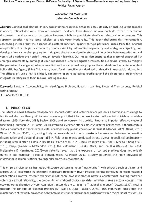 Electoral Transparency and Sequential Voter Rationality: A Dynamic Game ...