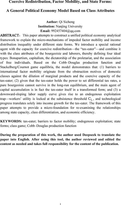 Coercive Redistribution, Factor Mobility, and State Forms: A General ...