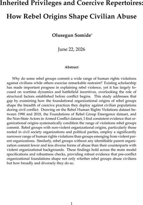 Inherited Privileges and Coercive Repertoires: How Rebel Origins Shape ...