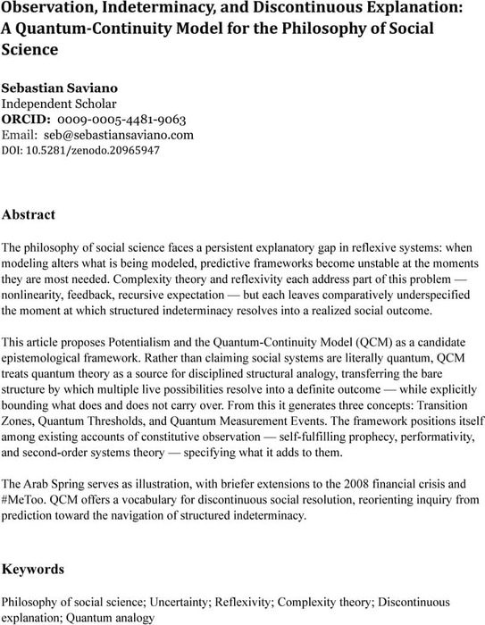 Observation, Indeterminacy, and Discontinuous Explanation: A Quantum ...